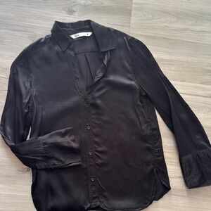 Zara Black Satin Casual Button Down Shirt
